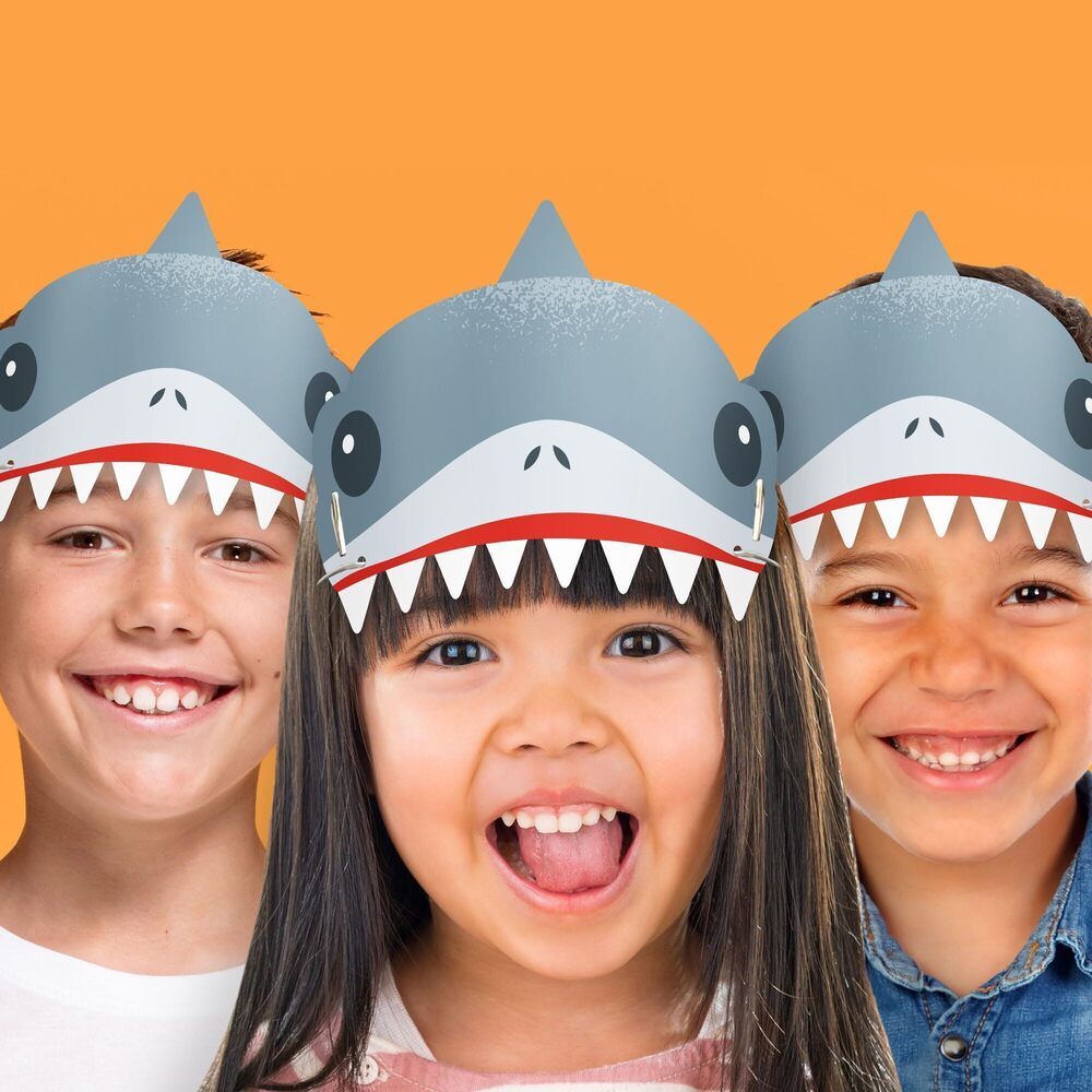 1552 Shark Party Paper Crowns, Jawesome Shark Bite Headbands for Kids